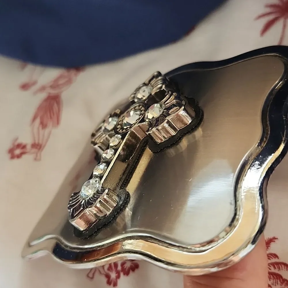 Crucifix Cross Jeweled Silver Belt Buckle NEW